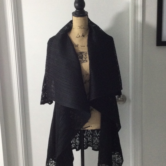 Modelia Sheer Coat open front color Black Sz Large.      #207 - Picture 1 of 9